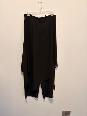 Women's Black Asymmetrical Layered Sheer Pants